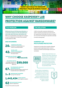 WHY CHOOSE KASPERSKY LAB PROTECTION AGAINST RANSOMWARE WHY CHOOSE KASPERSKY LAB PROTECTION AGAINST RANSOMWARE